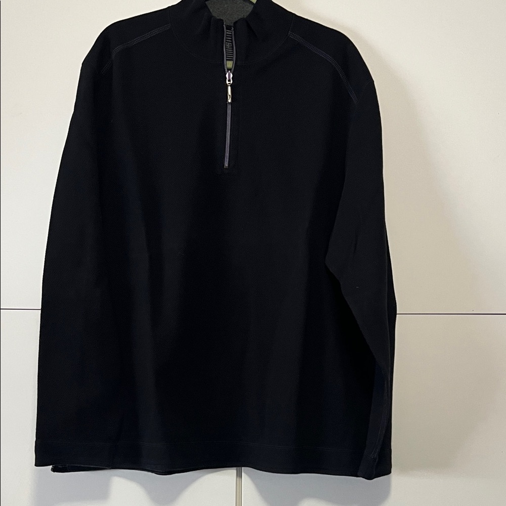 Tommy Bahama reversible half-zip sweatshirt black or gray & black striped